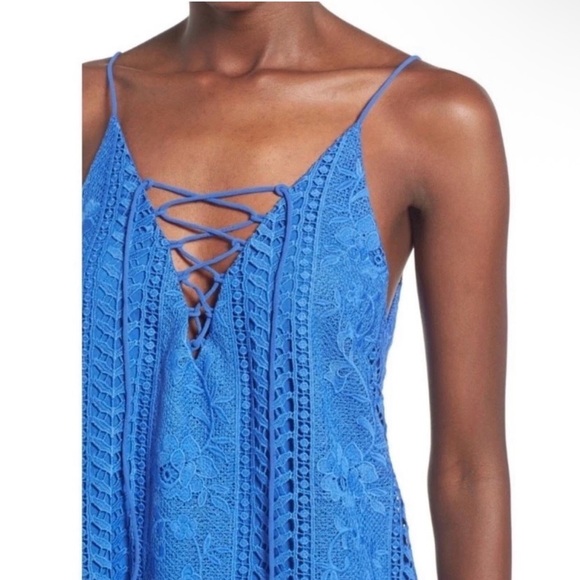 ASTR Blue Lace Up Crochet Slip Dress Spaghetti Straps Boho Festival Size S - Picture 2 of 9
